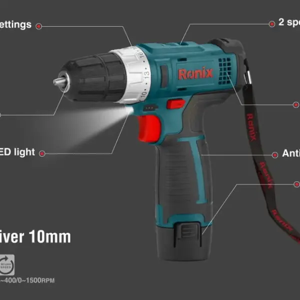 12V Cordless Drill Driver 10mm-25N.m-2battery