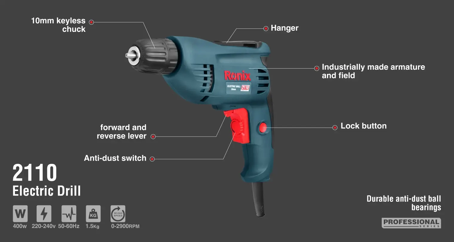 Electric Drill 400W-10mm -Keyed