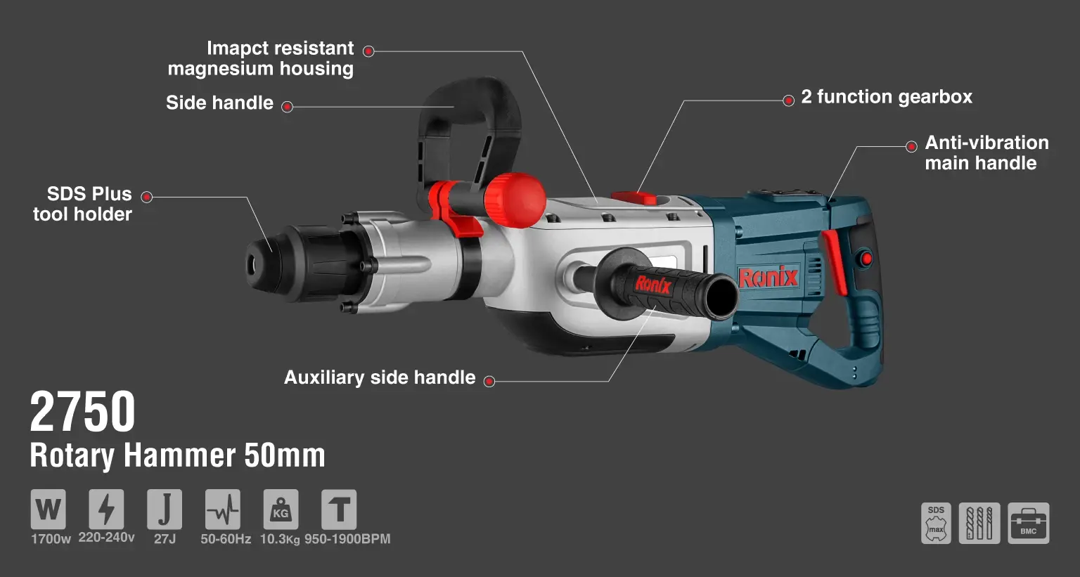 Rotary Hammer 1700W-50mm