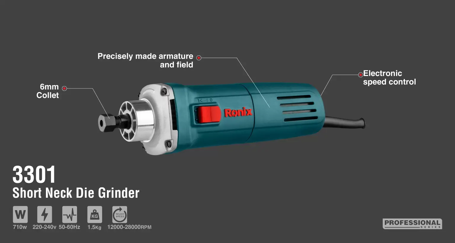 Short Neck Die Grinder 710W-6mm