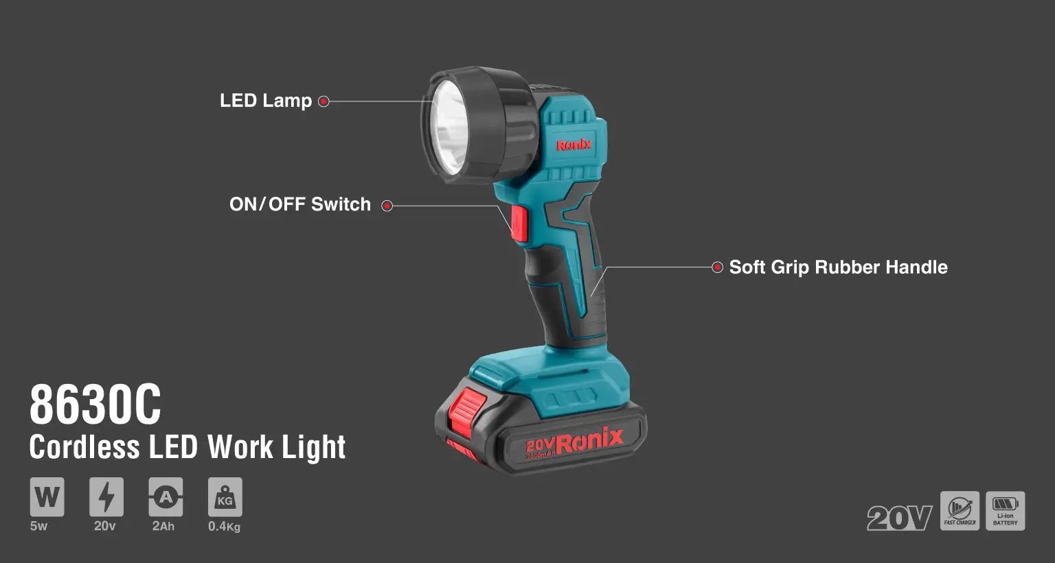 20v cordless led torch light 5W