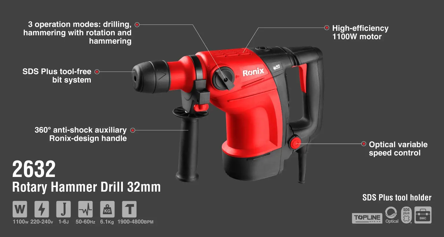 Rotary Hammer 1100W SDS-Plus Topline Model