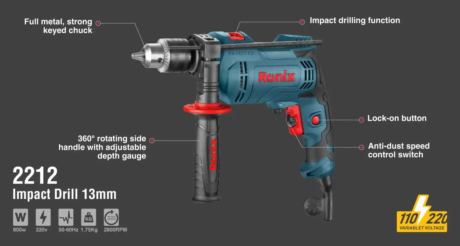 Electric Impact Drill-800W-13mm-Keyed