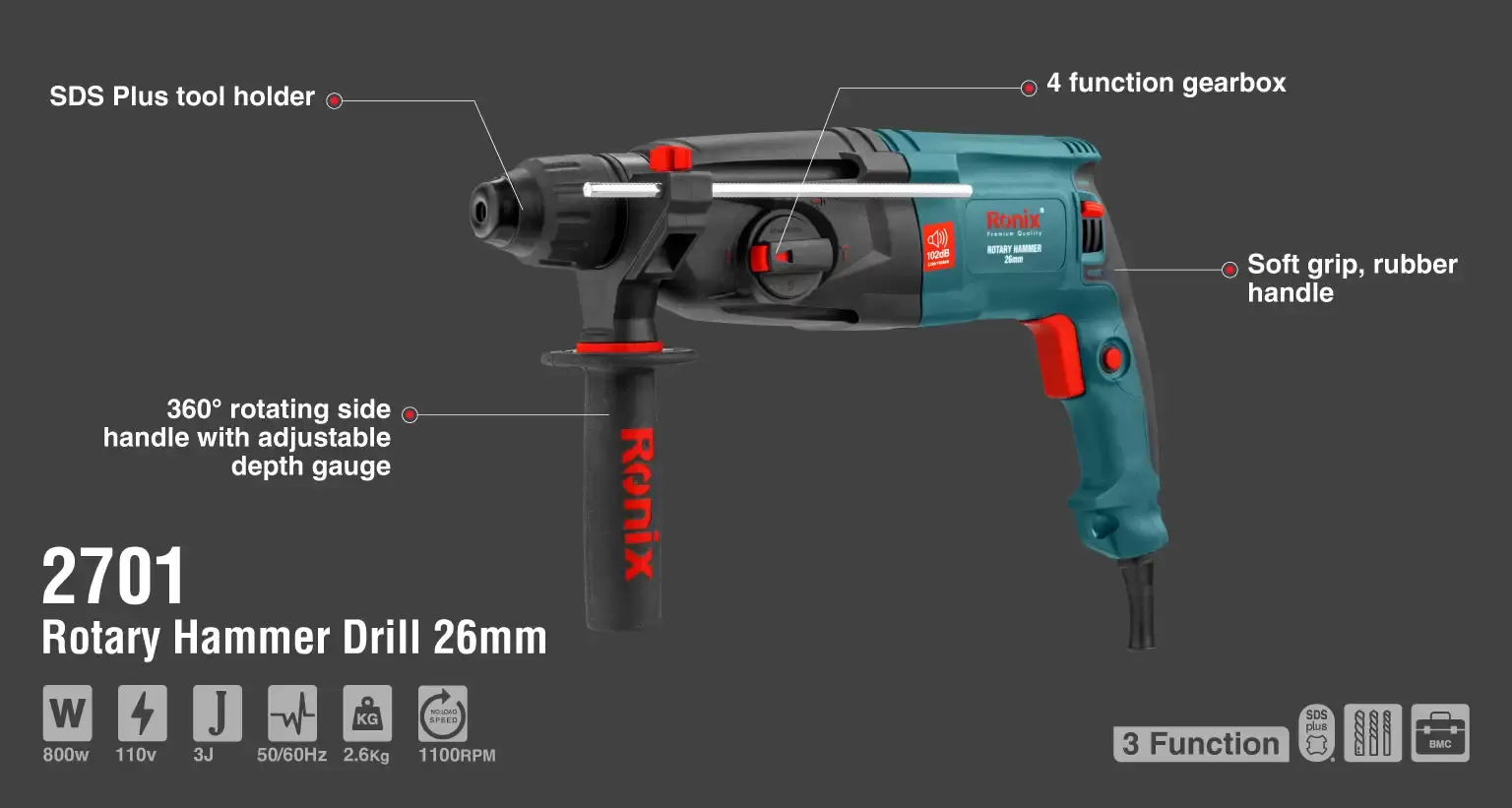 Rotary hammer 800W-26mm-110V