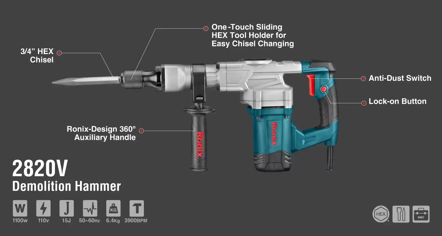 Demolition Hammer 1100W-6Kg-110V