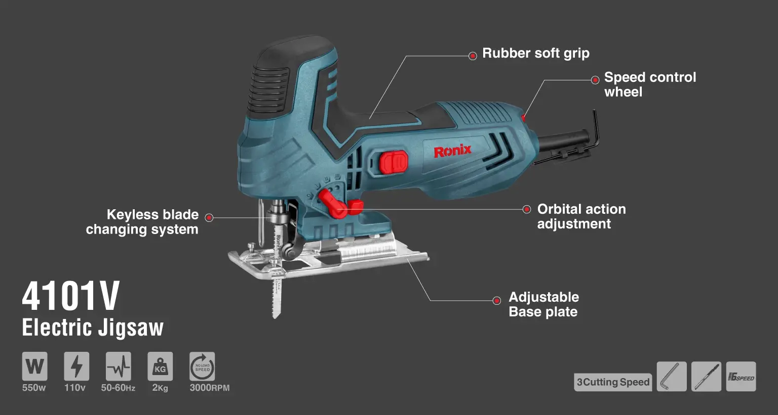 Electric Jigsaw 550W-3000RPM-110v