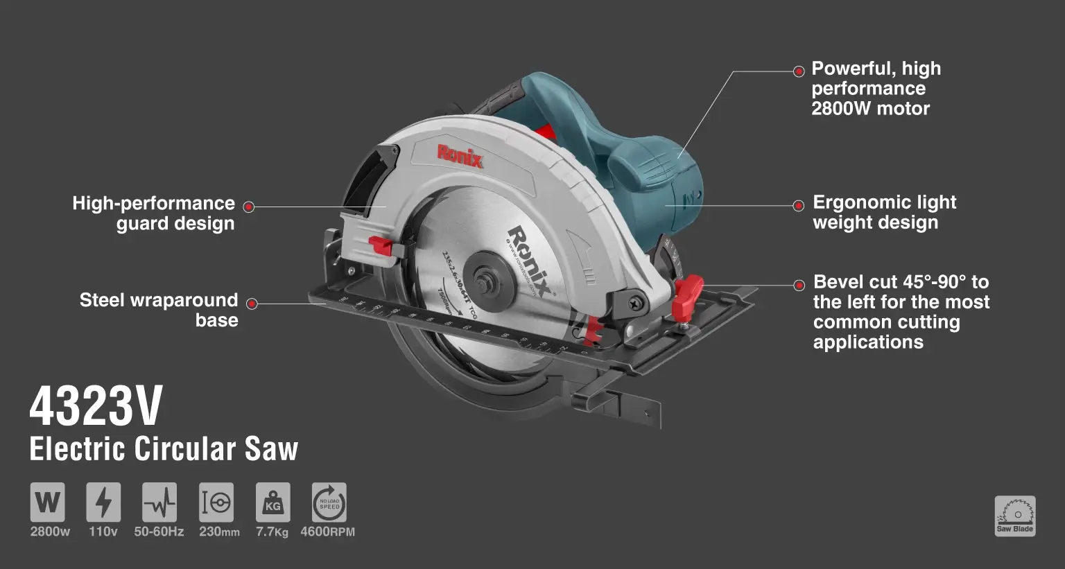 Electric Circular Saw 2800W-230mm-110V