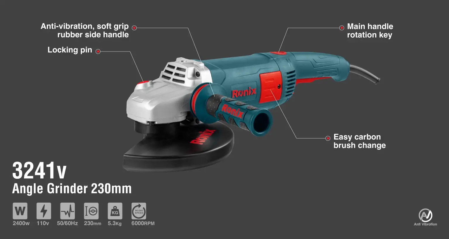 Angle Grinder 2400W-230mm-110V