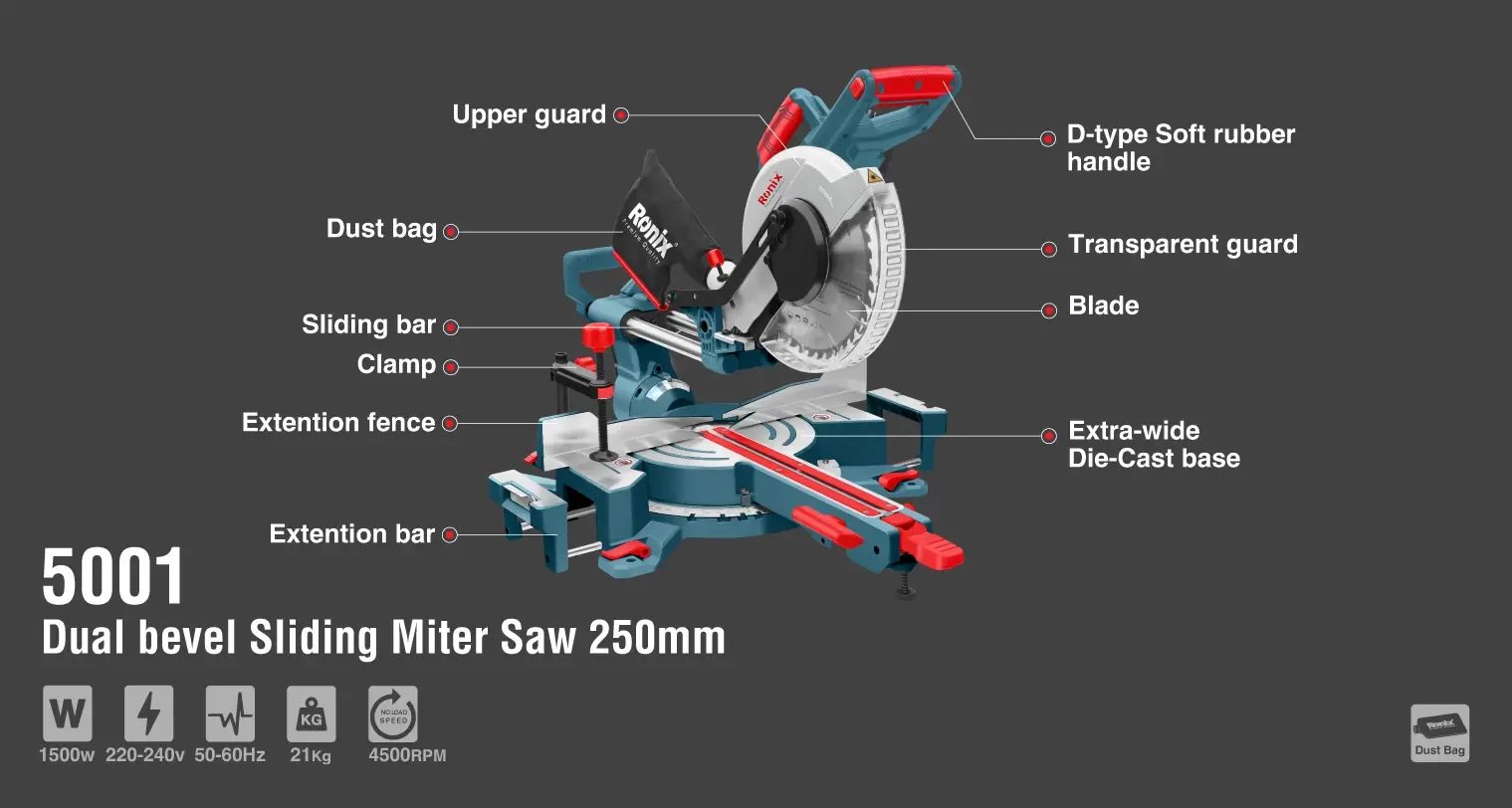 Dual Bevel Sliding Miter Saw 1500W-250mm