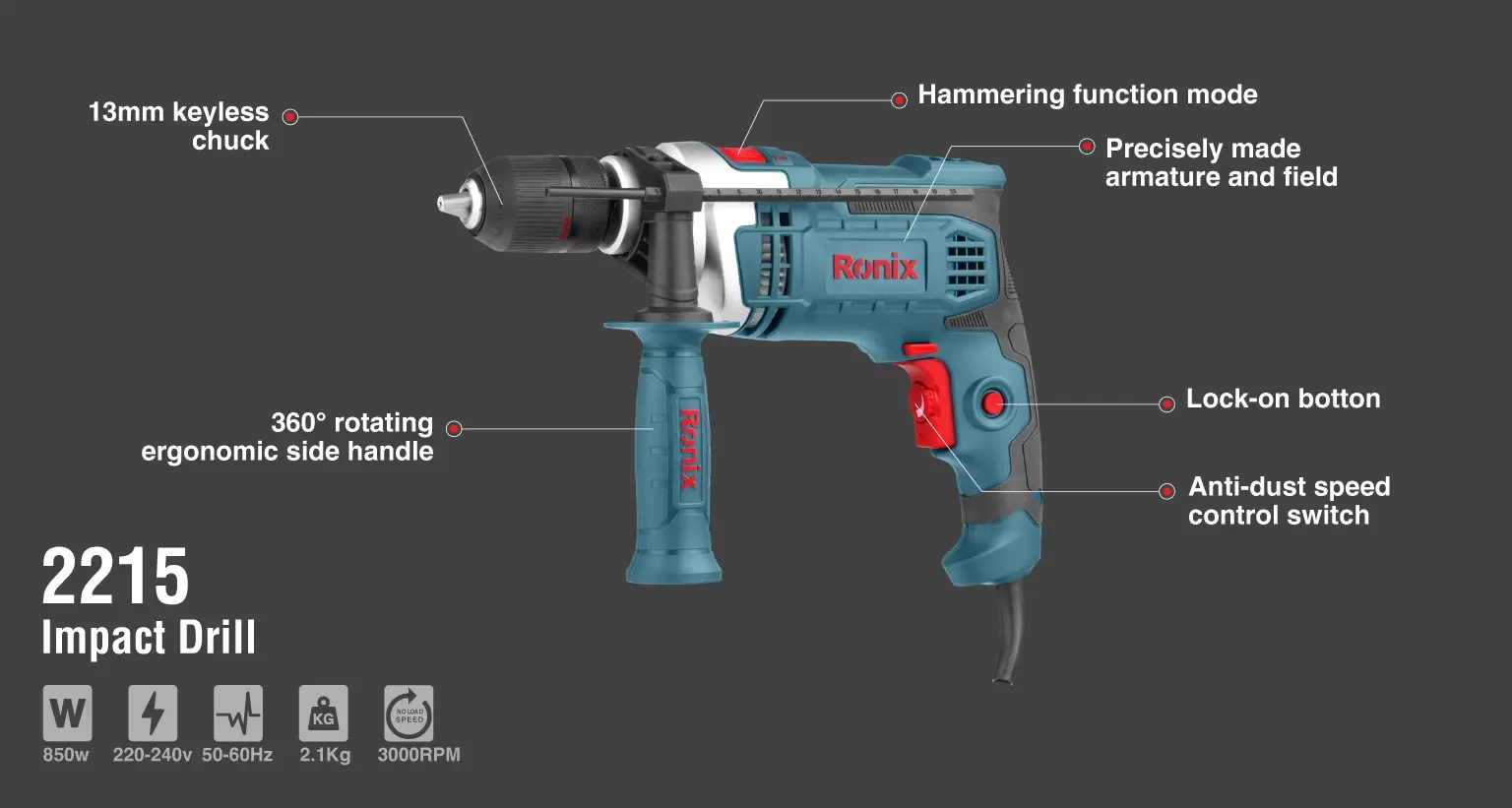 Electric Impact Drill - 850W-13mm- Keyless