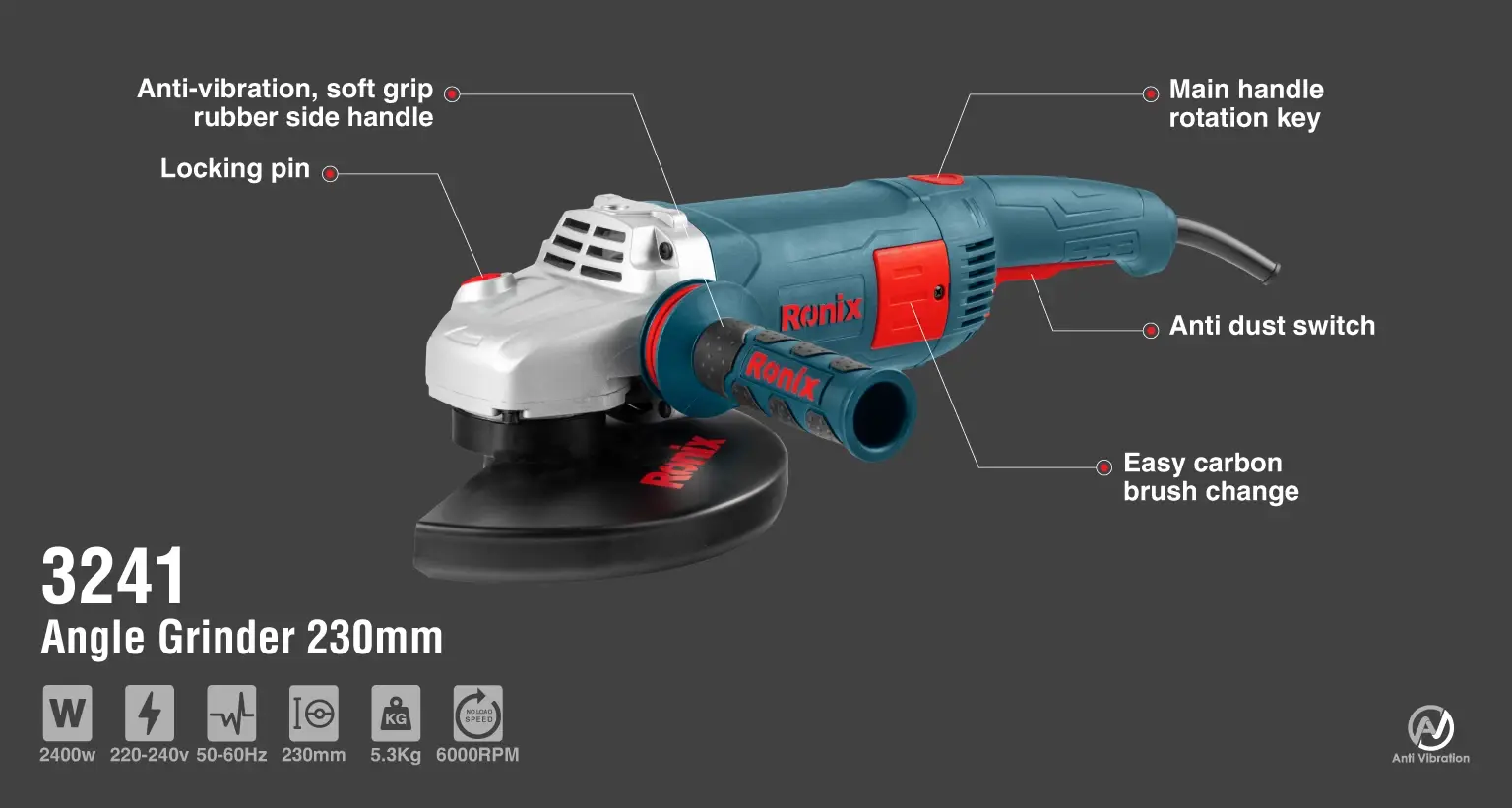 Angle Grinder 2400W-230mm