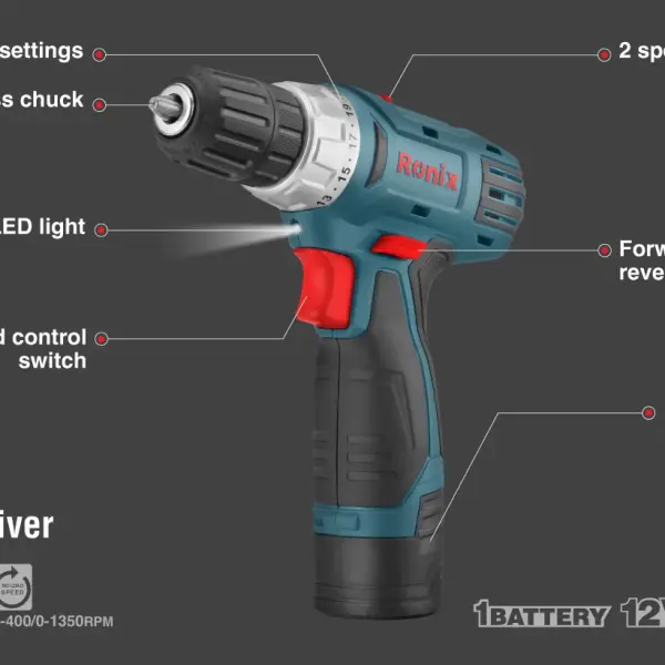 12V Cordless Drill Driver 10mm-21N.m-Mega Series-1battery