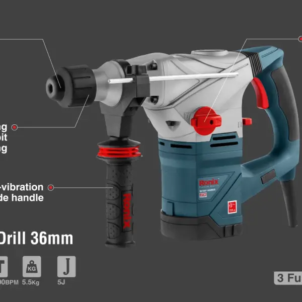 Rotary hammer 1500w-36mm-3000 BPM