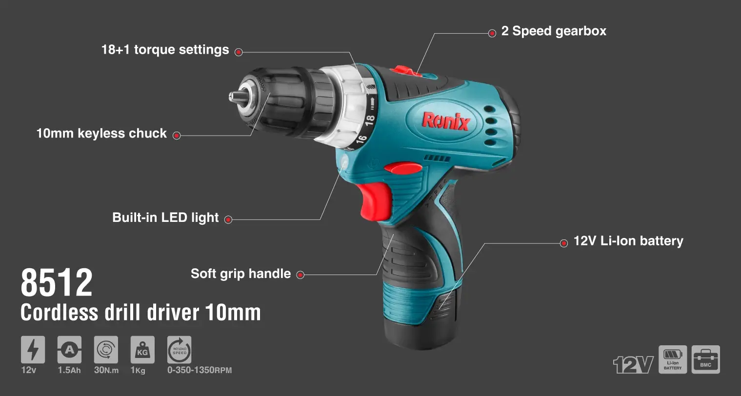 Cordless Drill Driver, 12V, 30N.M