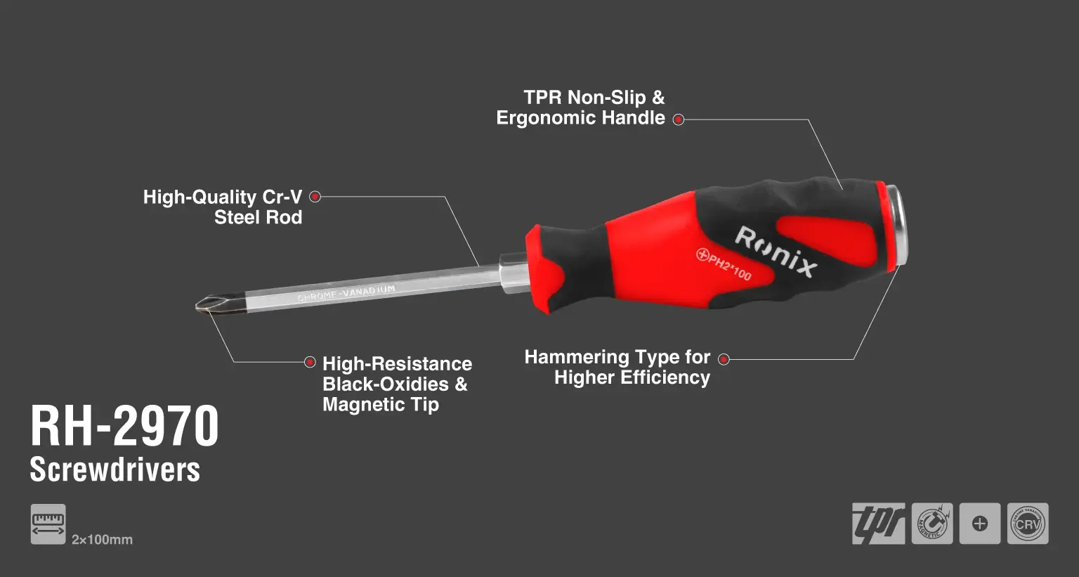 TPR Handle Phillips Hammering Screwdriver 6x100 2x100