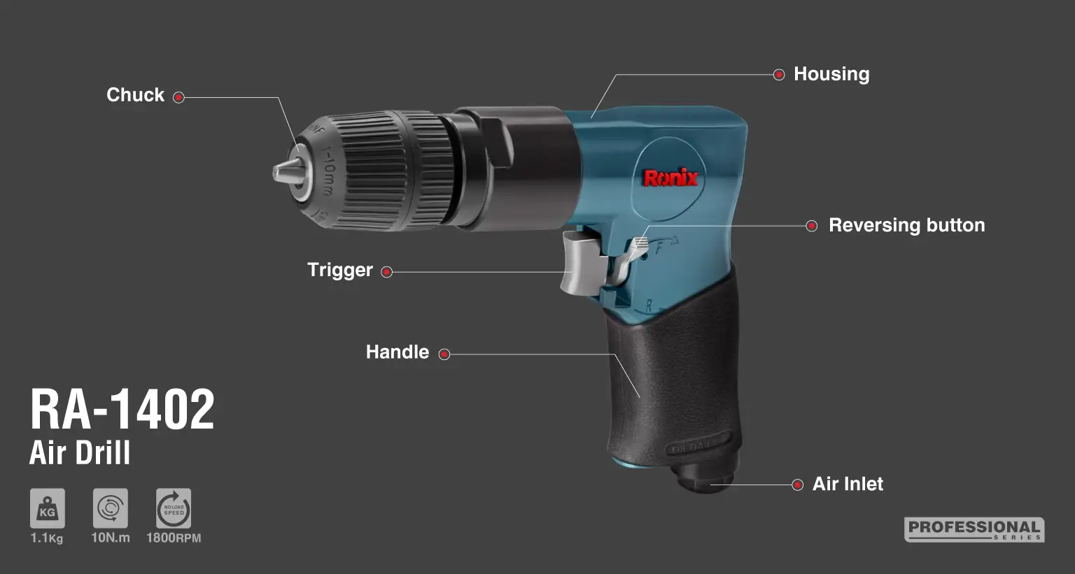 Air drill 10mm-10N.m keyless