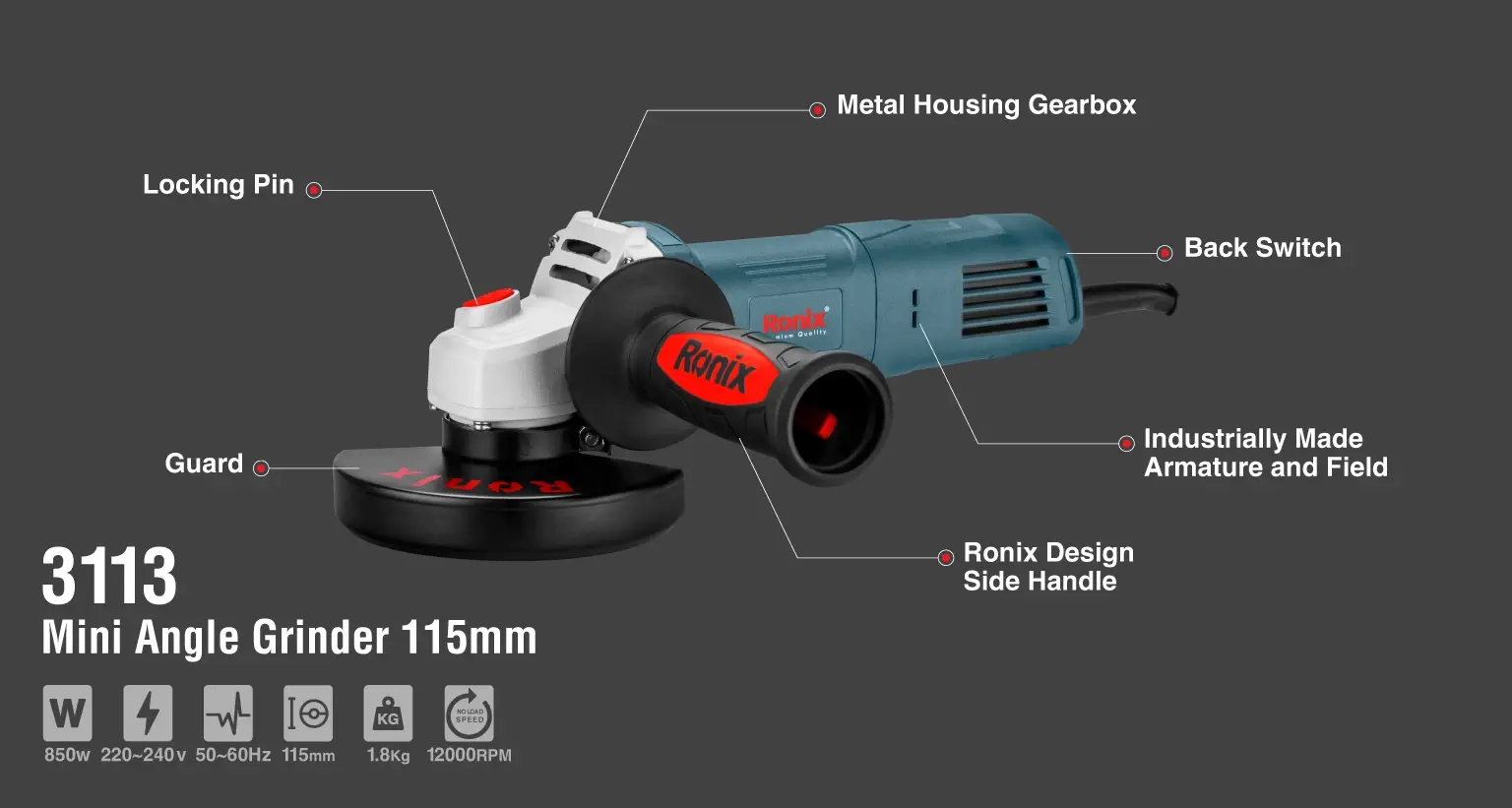 mini angle grinder 100/115 mm 850w