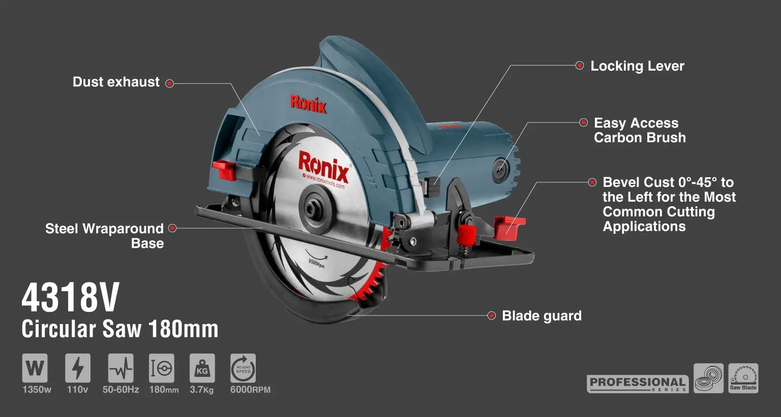 Electric Circular Saw 1350W-180mm-110V