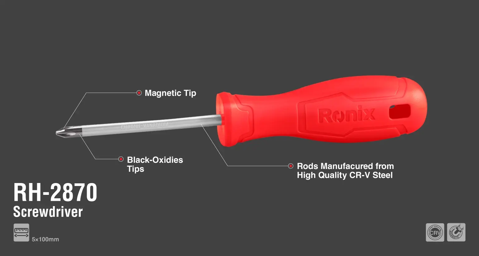 Plastic Handle Phillips Screwdriver 5x100mm-1color
