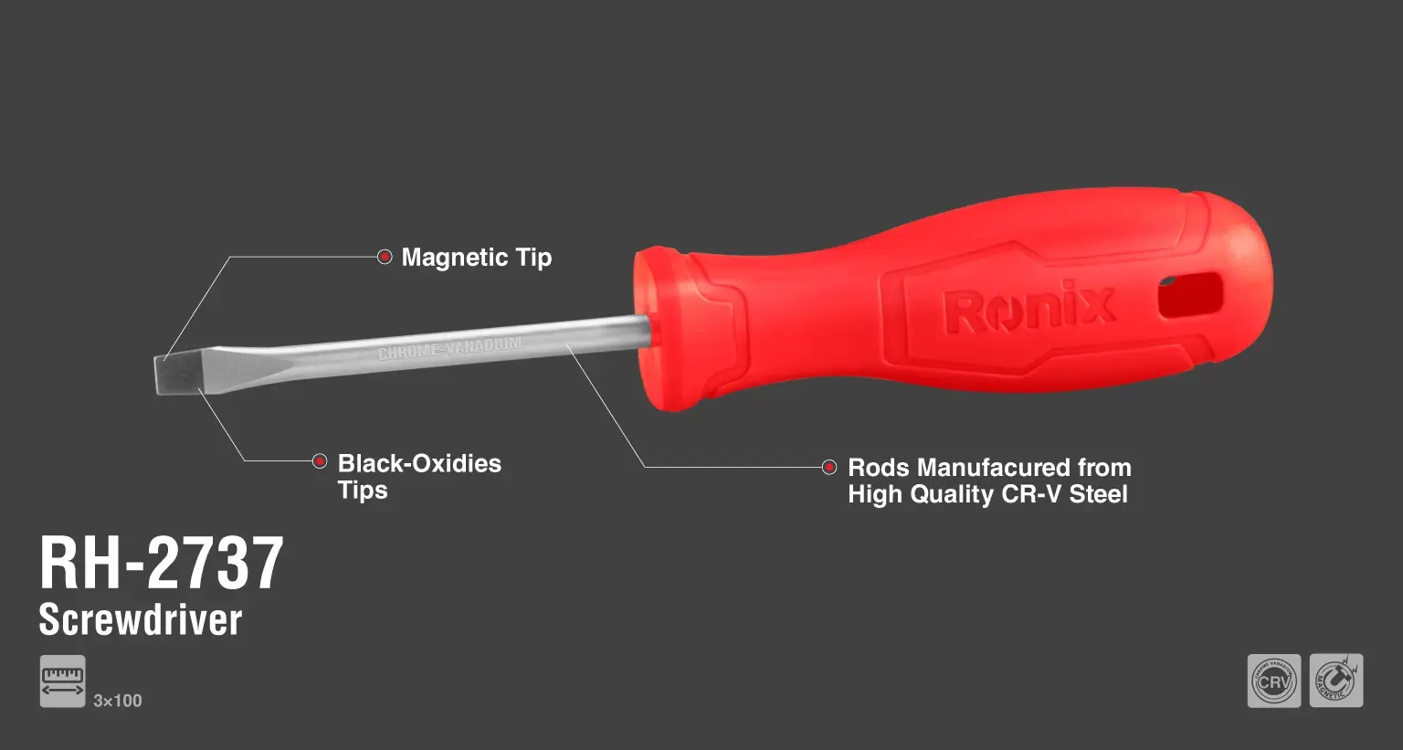 Plastic handle Slotted Screwdriver 3x100mm-1color