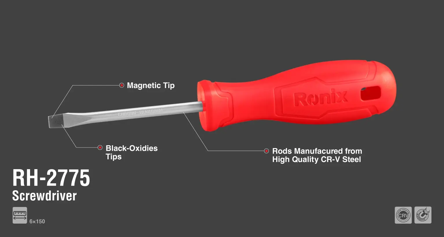 Plastic Handle Screwdriver 6x150mm