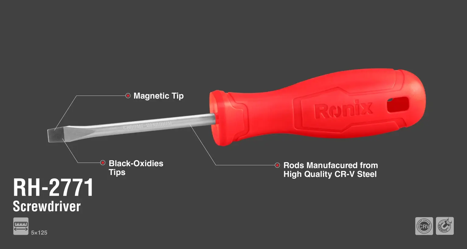 Plastic Handle Slotted Screwdriver 5x125mm