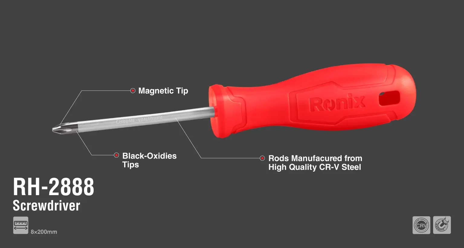 Plastic Handle Phillips Screwdriver 8x200mm-1color