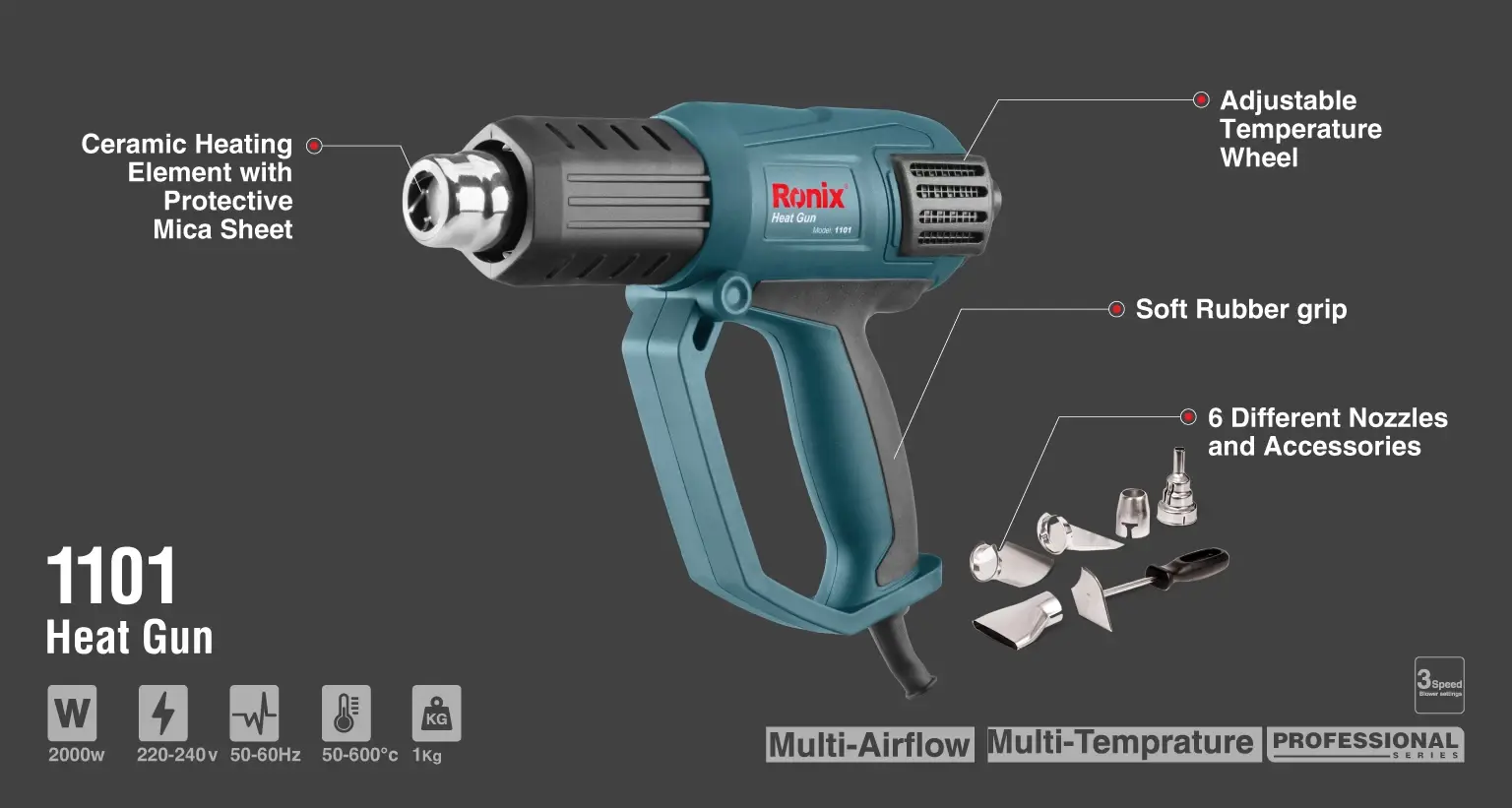 Electric Heat Gun 2000W-5 Nozzles