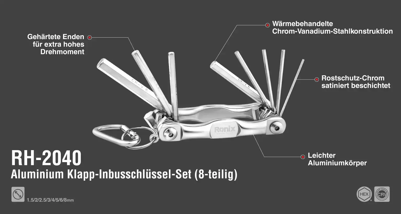 Aluminium Foldable Hex Key Set (8Pcs)