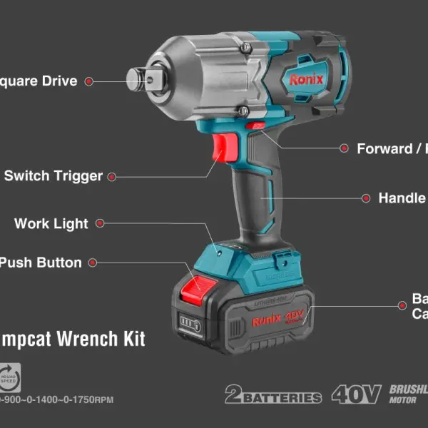 40V Brushless Cordless Impact Wrench Kit 1200 N.m ¾-inch