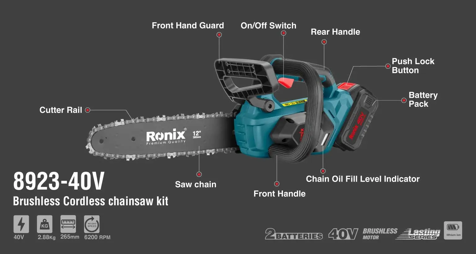 40V Brushless Cordless chainsaw kit 30cm