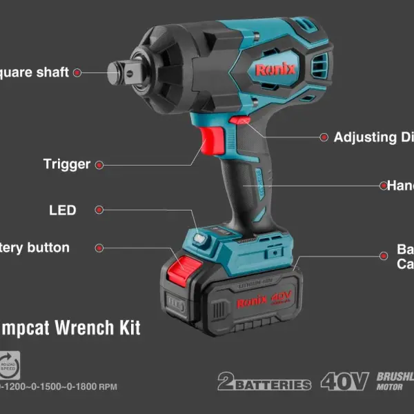 40V Brushless Cordless Impact Wrench Kit 1350 N.m ¾-inch