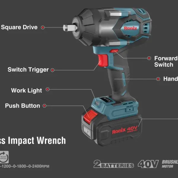 40V Brushless Cordless impact wrench kit 1/2 inch 800N m