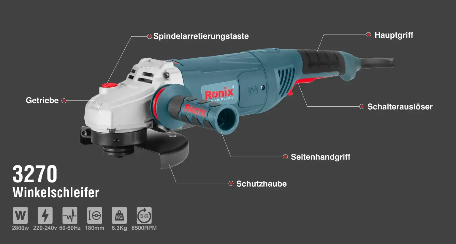 Angle Grinder 2800W- 180mm