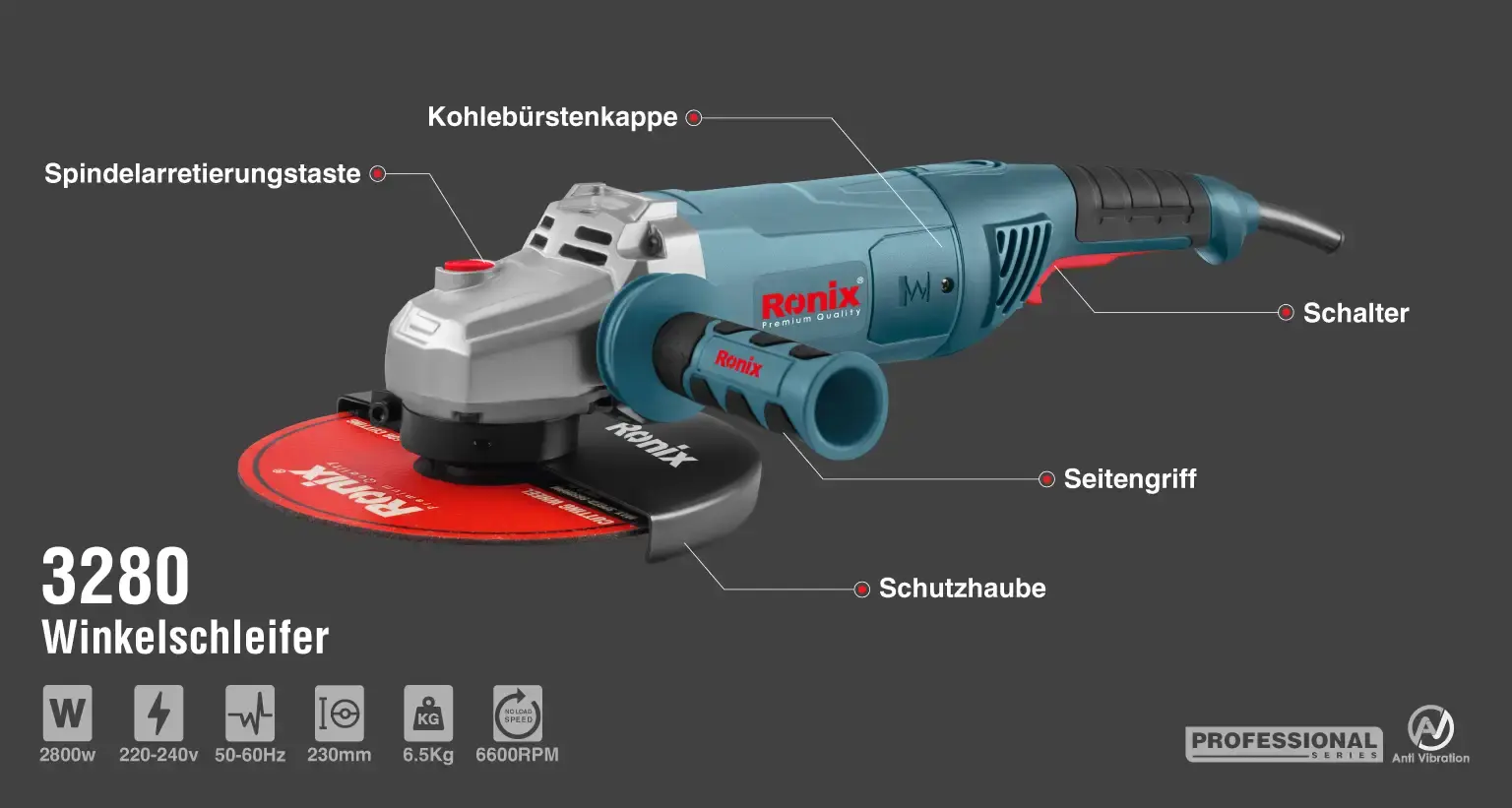Angle grinder 2800W- 230mm